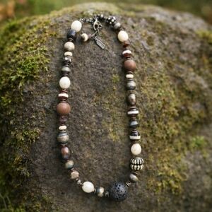 Peyote Bird Sterling Silver Necklace – Gemstone, Pearl & Lava Bead